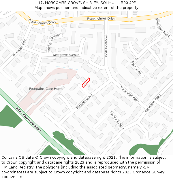17, NORCOMBE GROVE, SHIRLEY, SOLIHULL, B90 4PF: Location map and indicative extent of plot