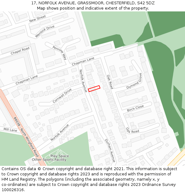 17, NORFOLK AVENUE, GRASSMOOR, CHESTERFIELD, S42 5DZ: Location map and indicative extent of plot