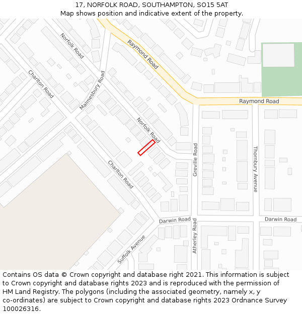 17, NORFOLK ROAD, SOUTHAMPTON, SO15 5AT: Location map and indicative extent of plot