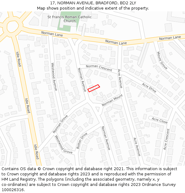 17, NORMAN AVENUE, BRADFORD, BD2 2LY: Location map and indicative extent of plot