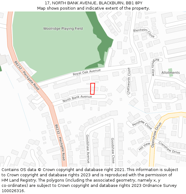 17, NORTH BANK AVENUE, BLACKBURN, BB1 8PY: Location map and indicative extent of plot