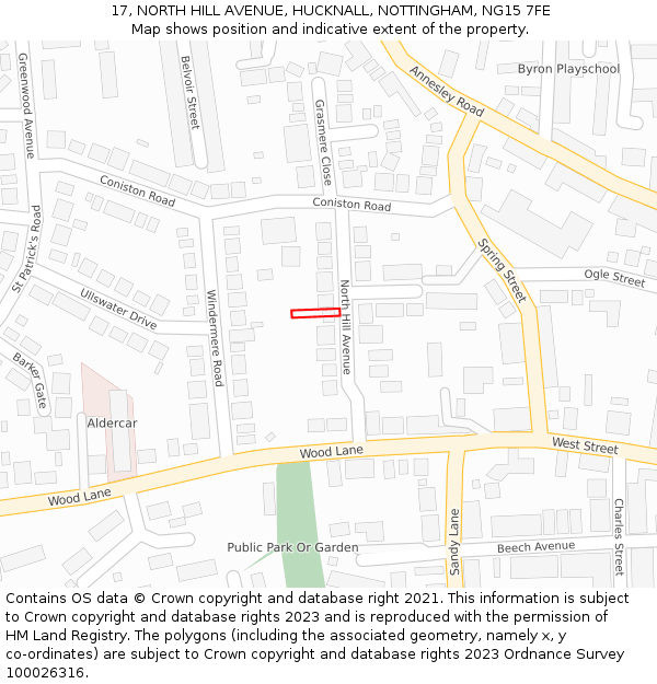 17, NORTH HILL AVENUE, HUCKNALL, NOTTINGHAM, NG15 7FE: Location map and indicative extent of plot