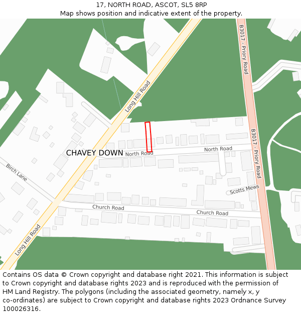 17, NORTH ROAD, ASCOT, SL5 8RP: Location map and indicative extent of plot