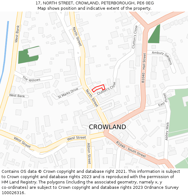 17, NORTH STREET, CROWLAND, PETERBOROUGH, PE6 0EG: Location map and indicative extent of plot