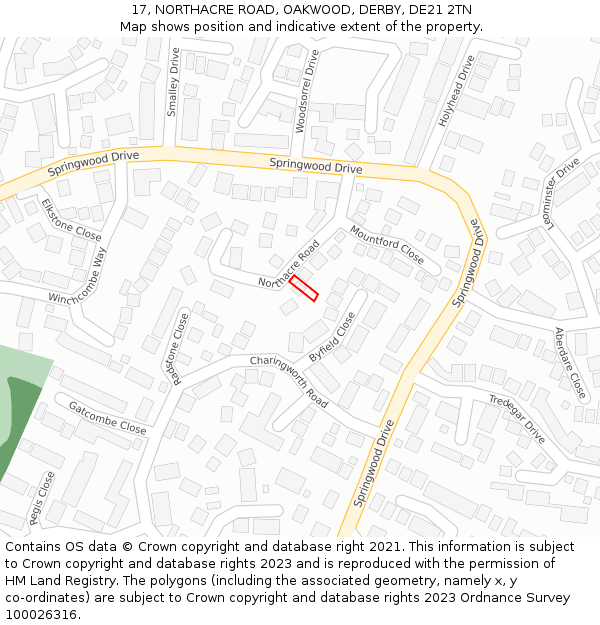 17, NORTHACRE ROAD, OAKWOOD, DERBY, DE21 2TN: Location map and indicative extent of plot