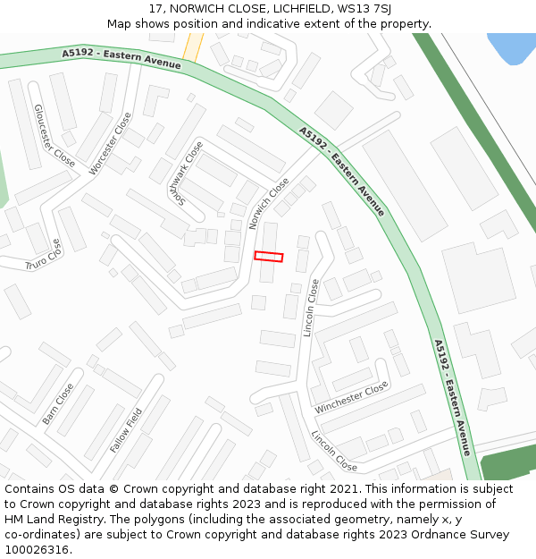 17, NORWICH CLOSE, LICHFIELD, WS13 7SJ: Location map and indicative extent of plot