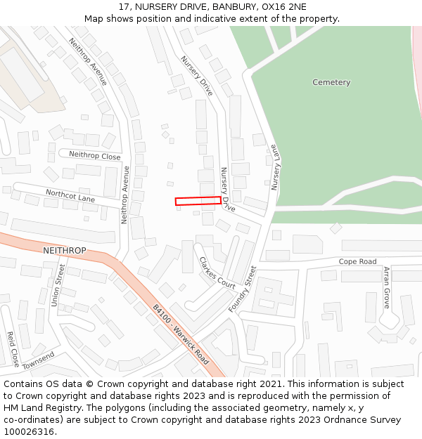 17, NURSERY DRIVE, BANBURY, OX16 2NE: Location map and indicative extent of plot
