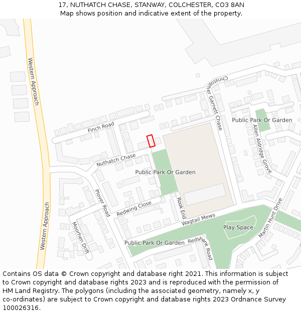 17, NUTHATCH CHASE, STANWAY, COLCHESTER, CO3 8AN: Location map and indicative extent of plot