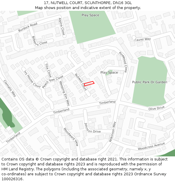 17, NUTWELL COURT, SCUNTHORPE, DN16 3GL: Location map and indicative extent of plot