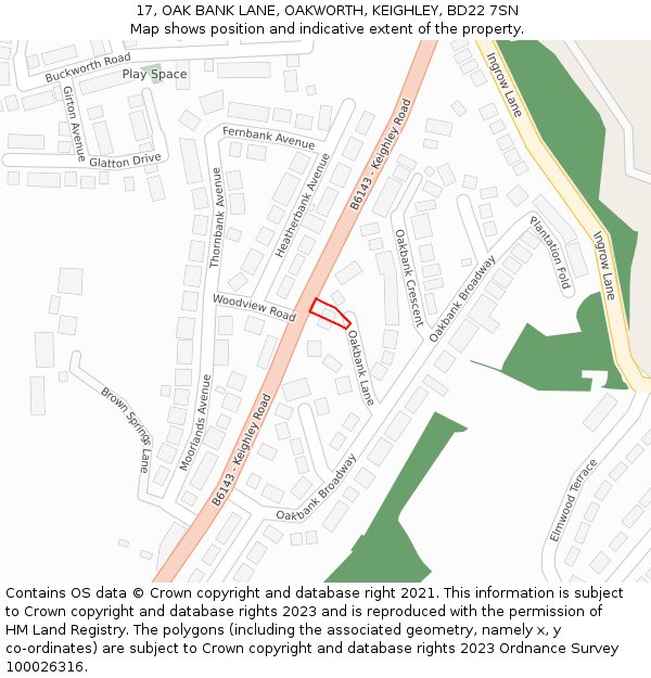 17, OAK BANK LANE, OAKWORTH, KEIGHLEY, BD22 7SN: Location map and indicative extent of plot