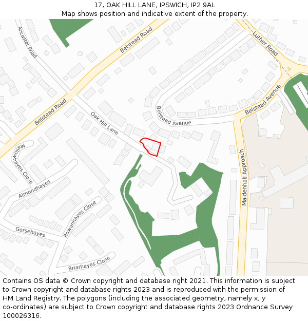 17, OAK HILL LANE, IPSWICH, IP2 9AL: Location map and indicative extent of plot
