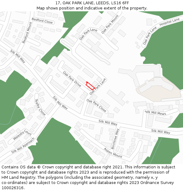 17, OAK PARK LANE, LEEDS, LS16 6FF: Location map and indicative extent of plot