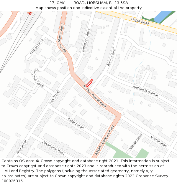 17, OAKHILL ROAD, HORSHAM, RH13 5SA: Location map and indicative extent of plot