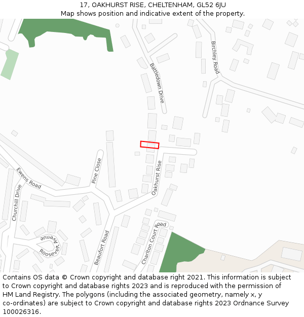 17, OAKHURST RISE, CHELTENHAM, GL52 6JU: Location map and indicative extent of plot