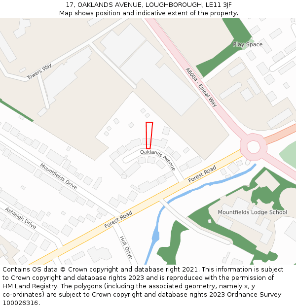 17, OAKLANDS AVENUE, LOUGHBOROUGH, LE11 3JF: Location map and indicative extent of plot