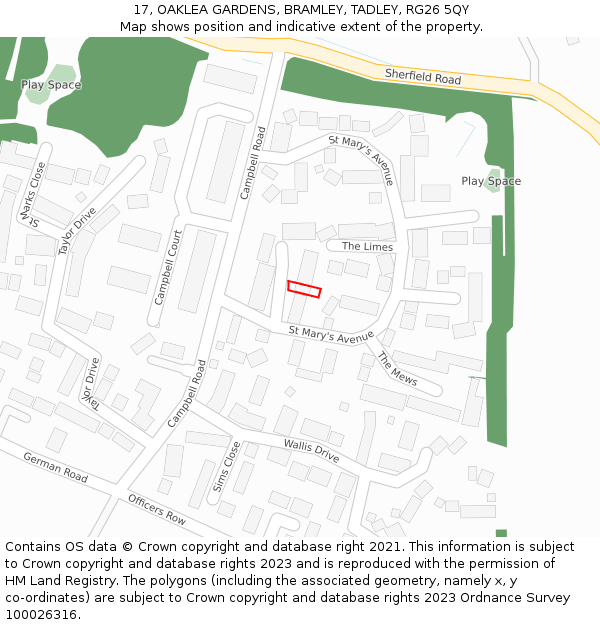 17, OAKLEA GARDENS, BRAMLEY, TADLEY, RG26 5QY: Location map and indicative extent of plot
