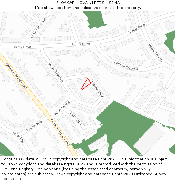 17, OAKWELL OVAL, LEEDS, LS8 4AL: Location map and indicative extent of plot