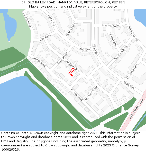 17, OLD BAILEY ROAD, HAMPTON VALE, PETERBOROUGH, PE7 8EN: Location map and indicative extent of plot