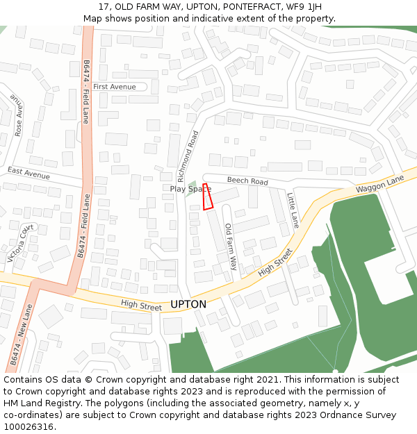 17, OLD FARM WAY, UPTON, PONTEFRACT, WF9 1JH: Location map and indicative extent of plot