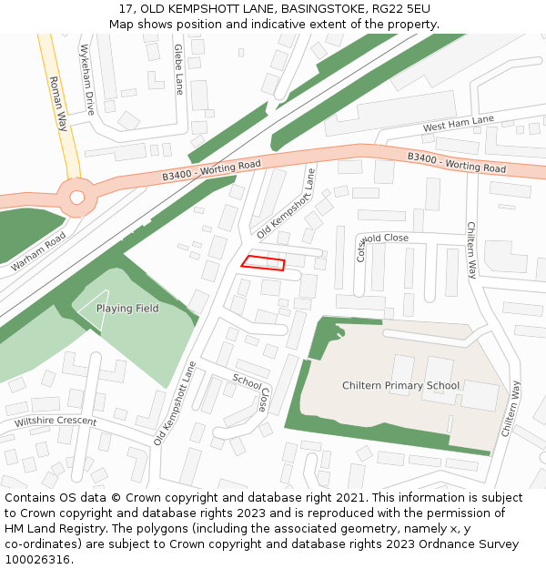 17, OLD KEMPSHOTT LANE, BASINGSTOKE, RG22 5EU: Location map and indicative extent of plot