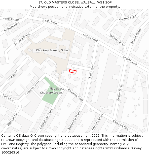 17, OLD MASTERS CLOSE, WALSALL, WS1 2QP: Location map and indicative extent of plot