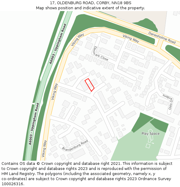 17, OLDENBURG ROAD, CORBY, NN18 9BS: Location map and indicative extent of plot