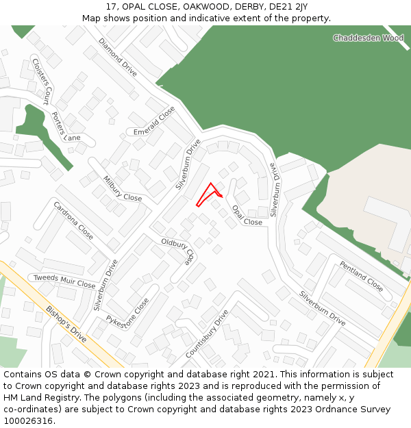 17, OPAL CLOSE, OAKWOOD, DERBY, DE21 2JY: Location map and indicative extent of plot