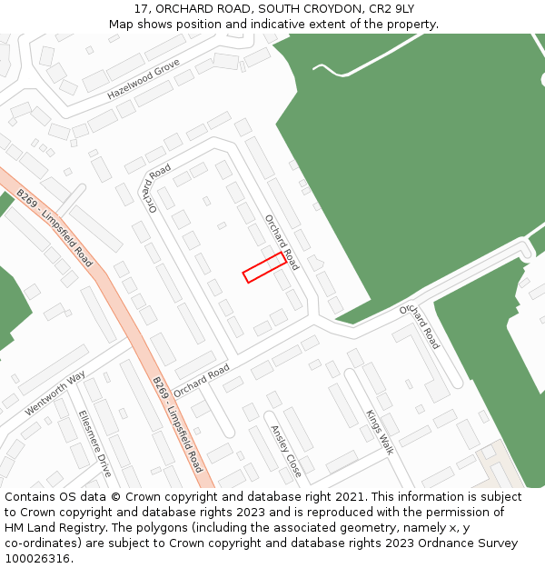 17, ORCHARD ROAD, SOUTH CROYDON, CR2 9LY: Location map and indicative extent of plot