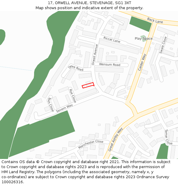 17, ORWELL AVENUE, STEVENAGE, SG1 3XT: Location map and indicative extent of plot
