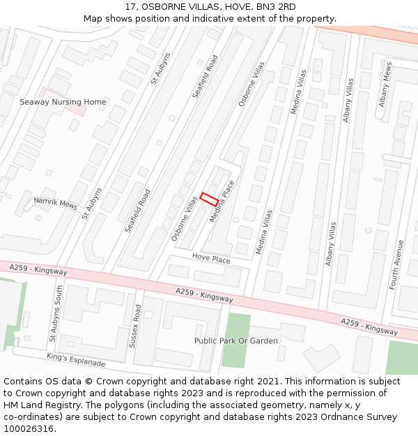 17, OSBORNE VILLAS, HOVE, BN3 2RD: Location map and indicative extent of plot