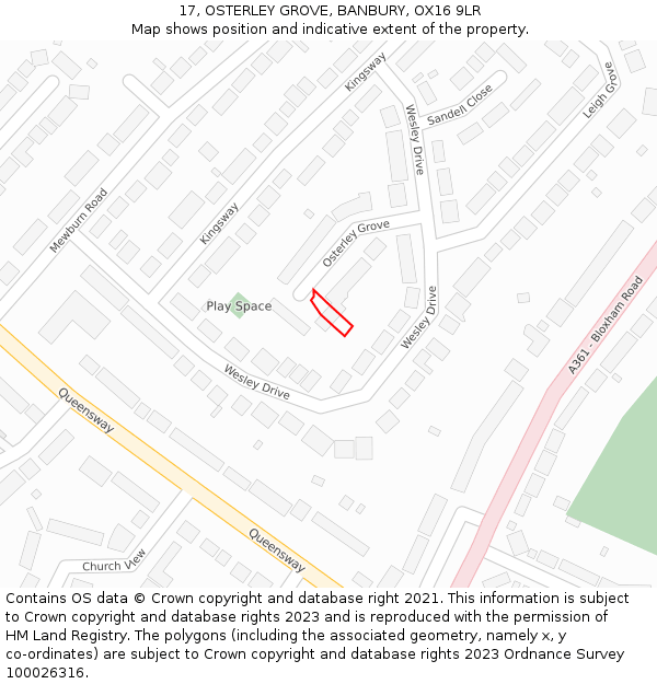 17, OSTERLEY GROVE, BANBURY, OX16 9LR: Location map and indicative extent of plot
