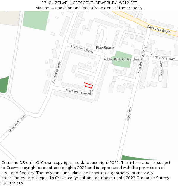 17, OUZELWELL CRESCENT, DEWSBURY, WF12 9ET: Location map and indicative extent of plot