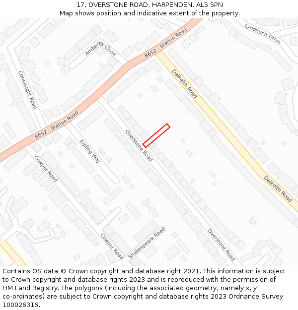 17, OVERSTONE ROAD, HARPENDEN, AL5 5PN: Location map and indicative extent of plot