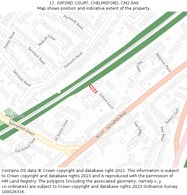 17, OXFORD COURT, CHELMSFORD, CM2 6AX: Location map and indicative extent of plot