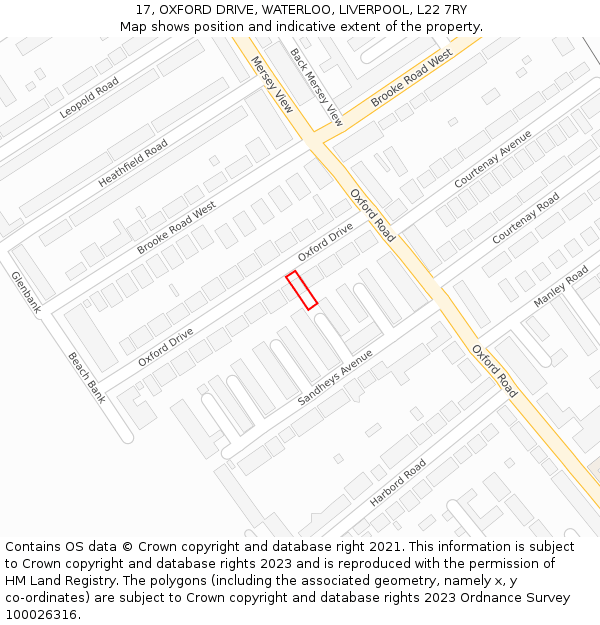 17, OXFORD DRIVE, WATERLOO, LIVERPOOL, L22 7RY: Location map and indicative extent of plot