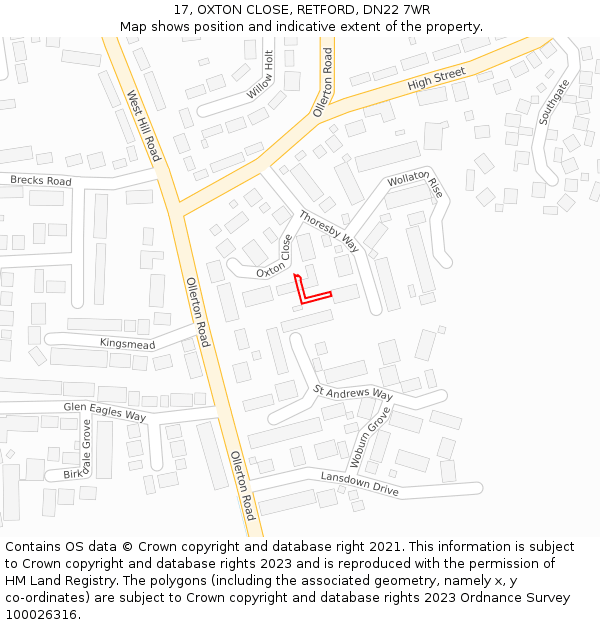 17, OXTON CLOSE, RETFORD, DN22 7WR: Location map and indicative extent of plot