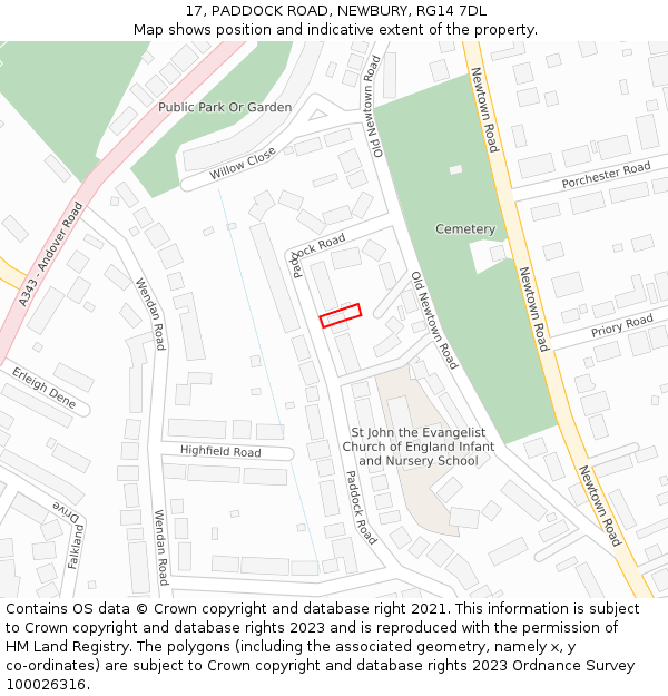 17, PADDOCK ROAD, NEWBURY, RG14 7DL: Location map and indicative extent of plot