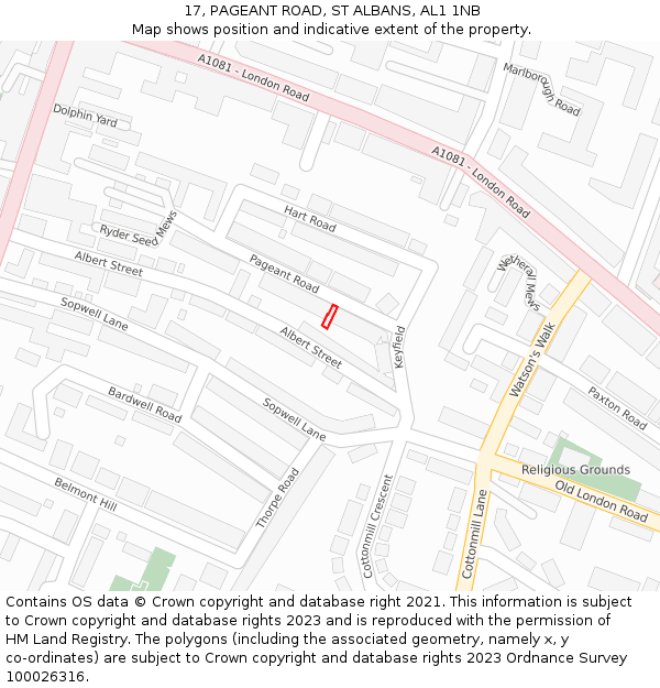 17, PAGEANT ROAD, ST ALBANS, AL1 1NB: Location map and indicative extent of plot
