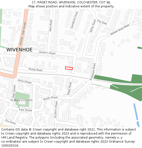 17, PAGET ROAD, WIVENHOE, COLCHESTER, CO7 9JL: Location map and indicative extent of plot