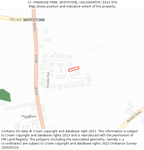 17, PARADISE PARK, WHITSTONE, HOLSWORTHY, EX22 6TQ: Location map and indicative extent of plot
