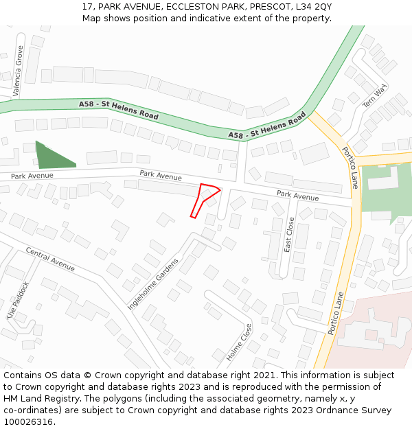 17, PARK AVENUE, ECCLESTON PARK, PRESCOT, L34 2QY: Location map and indicative extent of plot