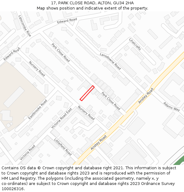 17, PARK CLOSE ROAD, ALTON, GU34 2HA: Location map and indicative extent of plot