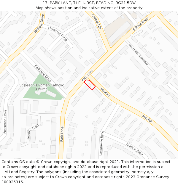 17, PARK LANE, TILEHURST, READING, RG31 5DW: Location map and indicative extent of plot