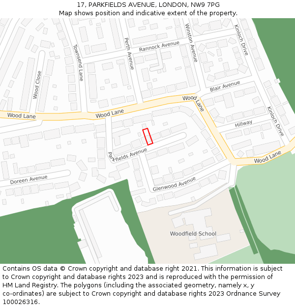 17, PARKFIELDS AVENUE, LONDON, NW9 7PG: Location map and indicative extent of plot