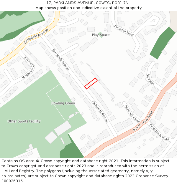 17, PARKLANDS AVENUE, COWES, PO31 7NH: Location map and indicative extent of plot