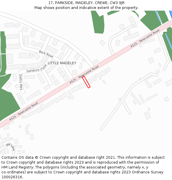 17, PARKSIDE, MADELEY, CREWE, CW3 9JR: Location map and indicative extent of plot