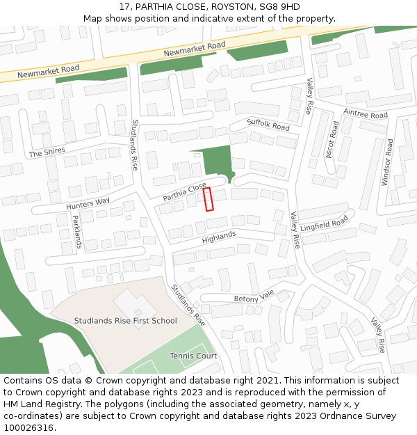 17, PARTHIA CLOSE, ROYSTON, SG8 9HD: Location map and indicative extent of plot