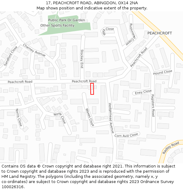 17, PEACHCROFT ROAD, ABINGDON, OX14 2NA: Location map and indicative extent of plot
