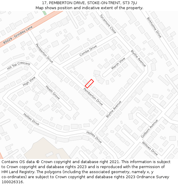 17, PEMBERTON DRIVE, STOKE-ON-TRENT, ST3 7JU: Location map and indicative extent of plot