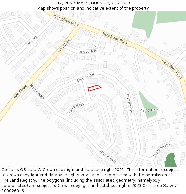 17, PEN Y MAES, BUCKLEY, CH7 2QD: Location map and indicative extent of plot